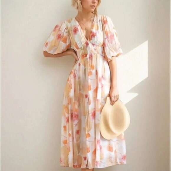 Long Sleeve Boho Floral Maxi Dress V Neck Casual Long Dress - Picture 1 of 4